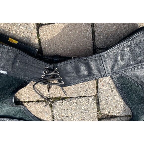Hudson Genuine Leather Motorcycle Biker Moto BLACK Chaps Pants Size UNISEX XL - Picture 4 of 9